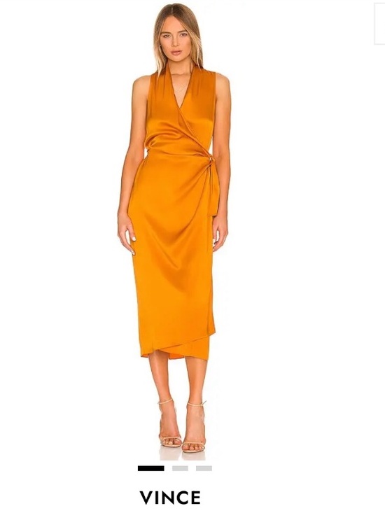 Vince Dresses & Skirts - Vince Satin Wrap Midi Dress in Golden Orange size M
